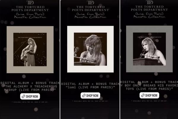 Limited Edition! Taylor Swift Jual Versi Live Tiga Lagu Kejutan Album TTPD Eras Tour Paris