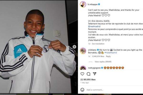 Komentar Ronaldo ke Mbappe Pecahkan Rekor Like Instagram
