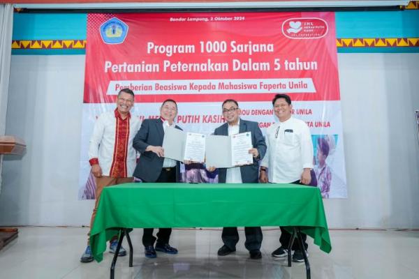 Universitas Lampung (Unila) menjalin kerja sama dengan Yayasan JHL Merah Putih Kasih (JHL Foundation) dalam mencetak 1.000 sarjana pertanian dalam lima tahun ke depan.