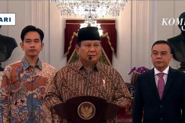 Didampingi Dasco Dan Gibran, Prabowo Umumkan Susunan Kabinet Merah Putih