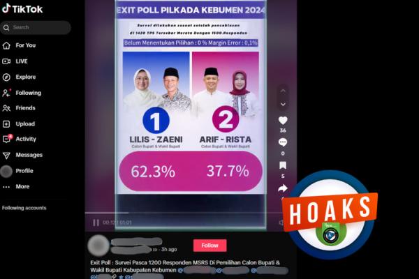 Cek Fakta: Hoaks, Exit Poll Pilkada Kebumen 2024