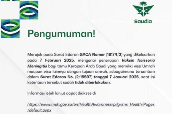 Saudi Hapus Syarat Vaksin Meningitis untuk Jemaah Umrah